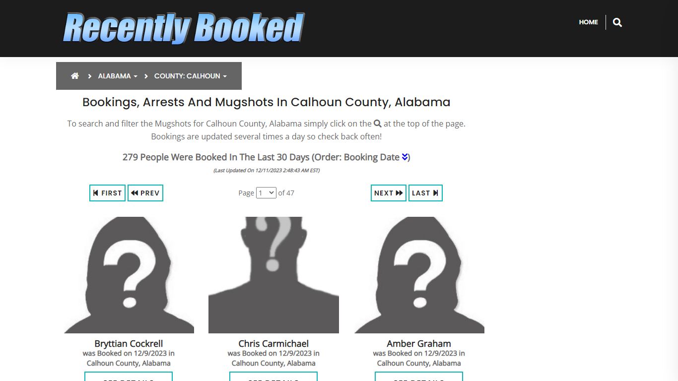 Recent bookings, Arrests, Mugshots in Calhoun County, Alabama